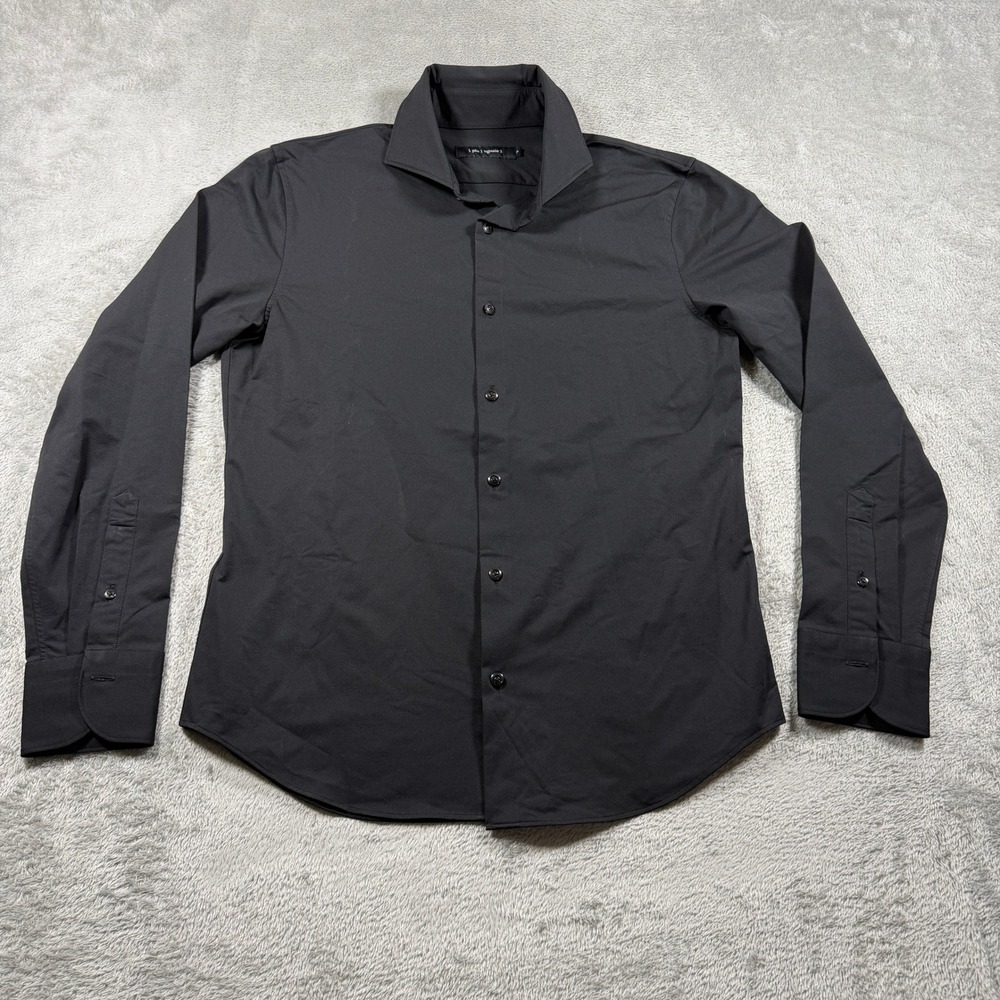 1PIU1UGUALE3 Button-Up Dress Shirt Mens Large (US) V Black Long Sleeve Classic‎